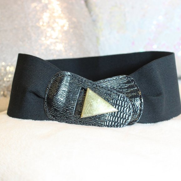 Accessories | Vintage 8s 90s Elastic Leather Geometric Belt  display picture 3